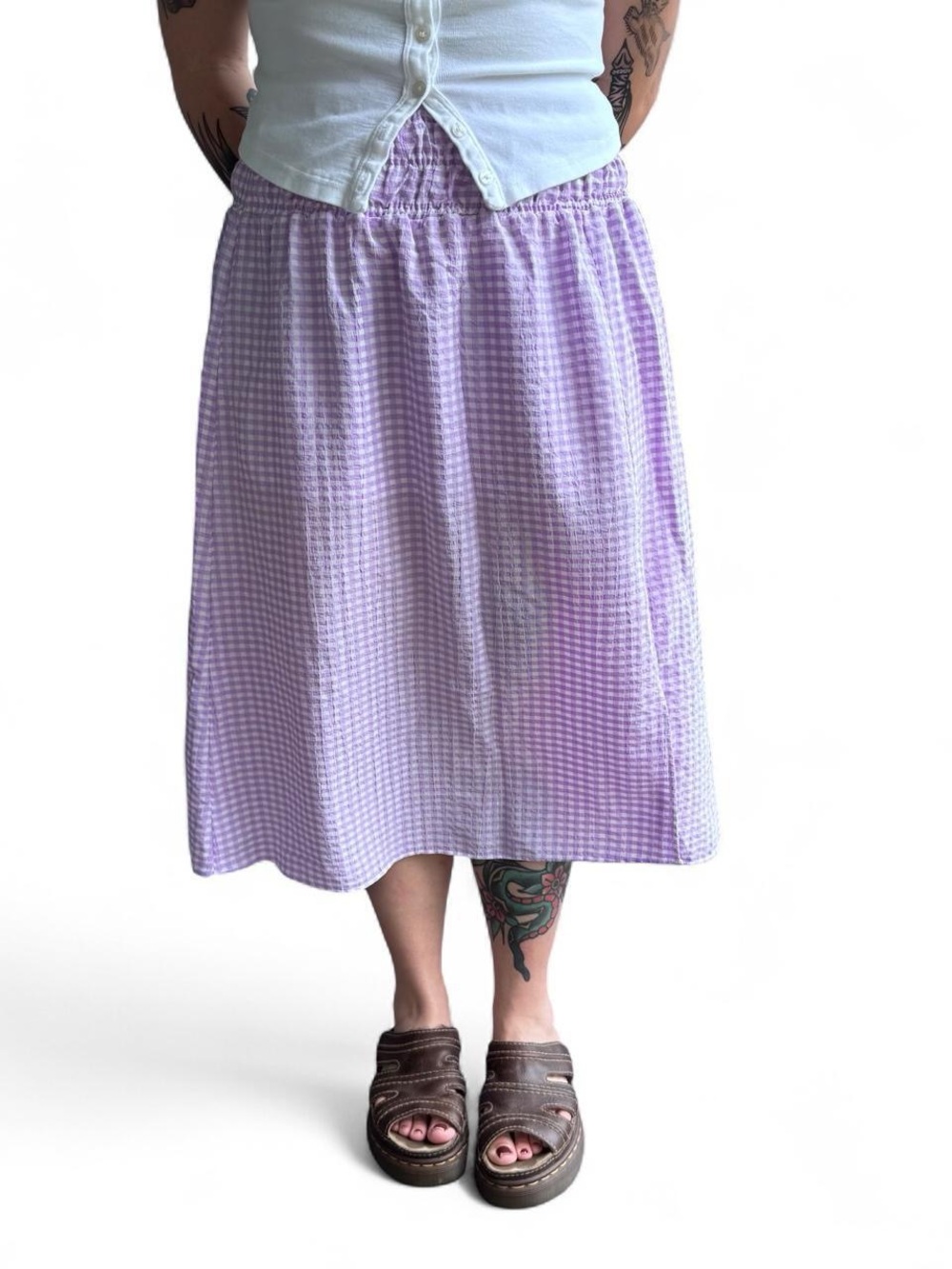Bershka Lavender Gingham Elastic Waist Skirt
